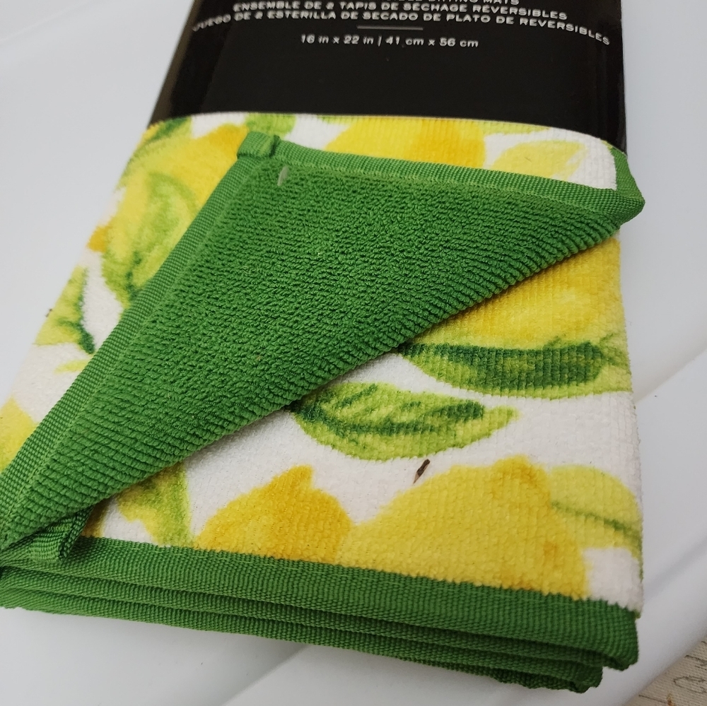 Lauren Ralph Lemon Set of 2 Reversible Dish drying mats Lemons - Picture 3 of 3